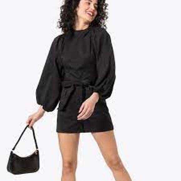 Samsoe & Samsoe Harriet Short One-Piece Romper Medium Black NWT Puff Sleeve - Picture 2 of 7